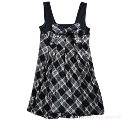 Vintage milkmaid plaid bow detailing ruffled cami dress - Mysoullastforever