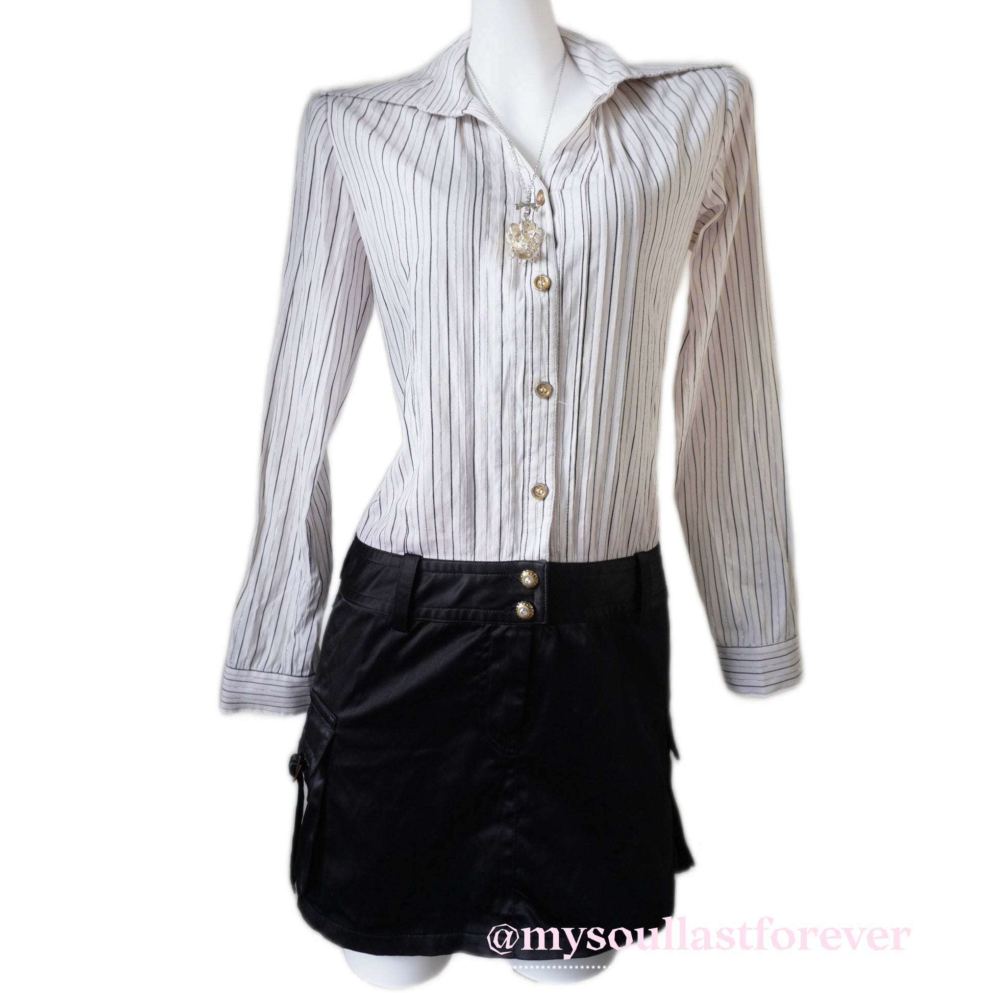 Vintage Cecil Mcbee grayu aesthetic mcbling striped long sleeve button up dress - Mysoullastforever