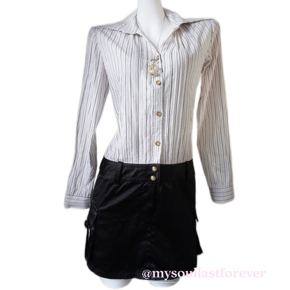Vintage Cecil Mcbee grayu aesthetic mcbling striped long sleeve button up dress - Mysoullastforever