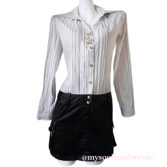 Vintage Cecil Mcbee grayu aesthetic mcbling striped long sleeve button up dress - Mysoullastforever