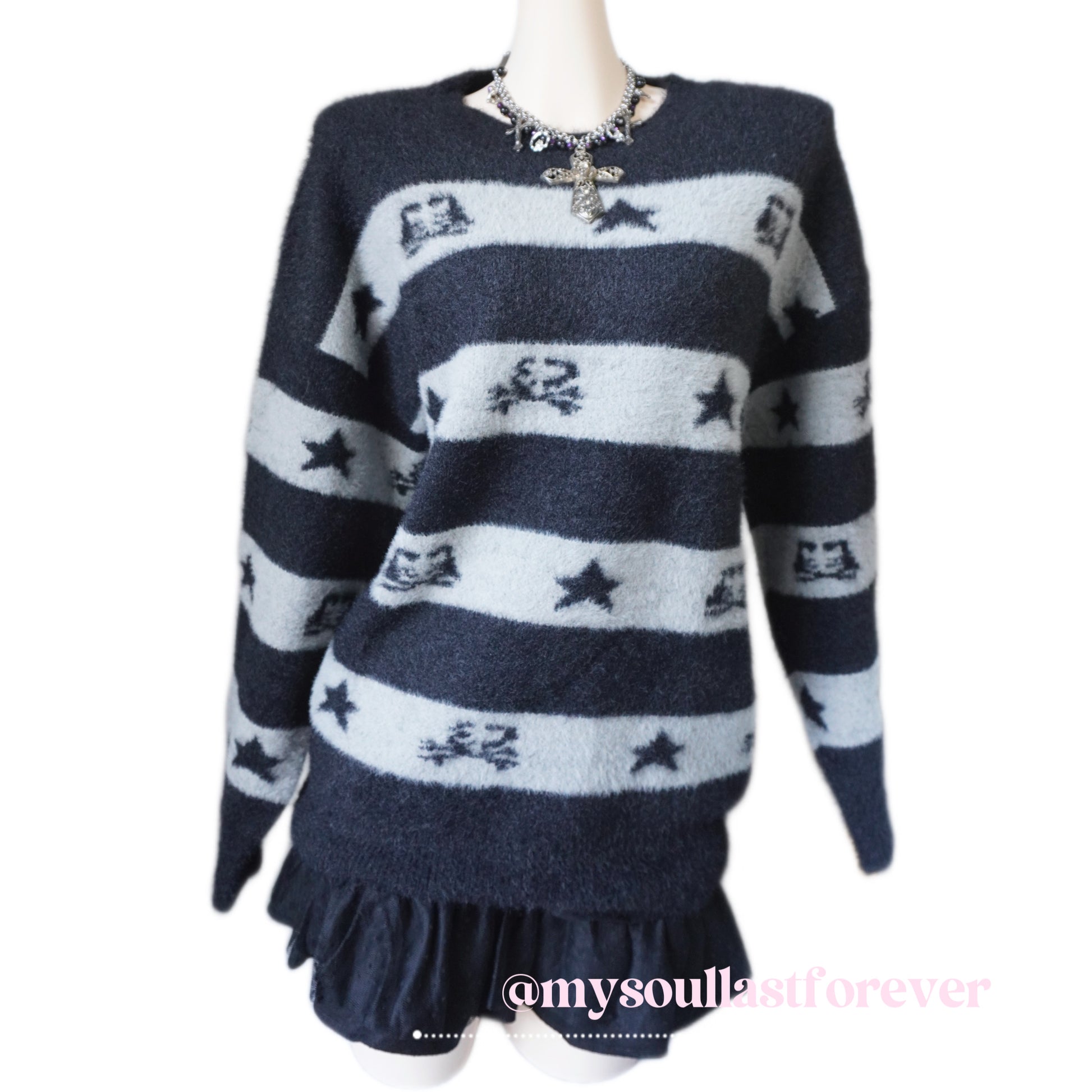 Independent designer brand 4RE1GN softgrunge unisex skull pattern oversized sweater - Mysoullastforever