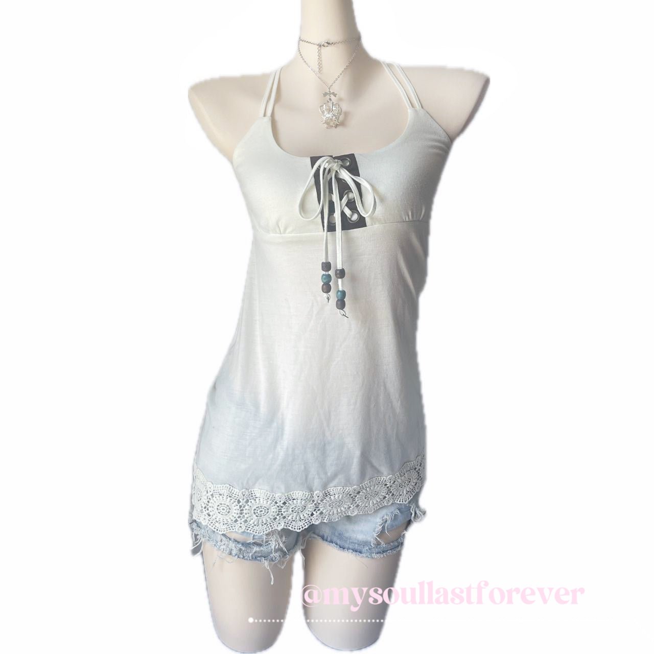 Vintage Garula gyaru very rare beads deco cami top - Mysoullastforever