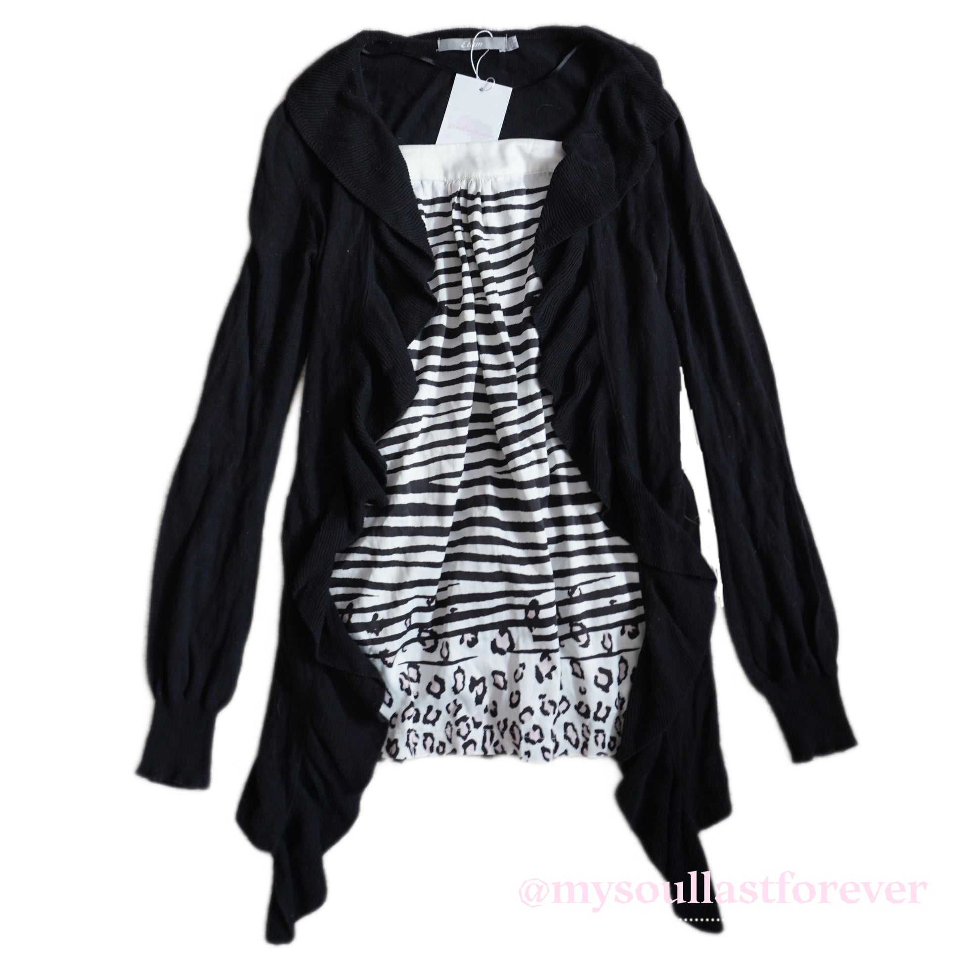 Vintage Etam brand gyaru aesthetic zebra print faux two piece top - Mysoullastforever