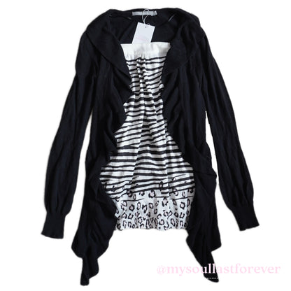Vintage Etam brand gyaru aesthetic zebra print faux two piece top - Mysoullastforever