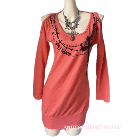 Vintage Ghost of Harlem very rare mcbling off the shoulder knit long sleeve dress - Mysoullastforever