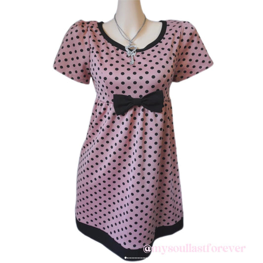 Vintage Olive Des Olive gyaru aesthetic polka dot dress with bow detail - Mysoullastforever